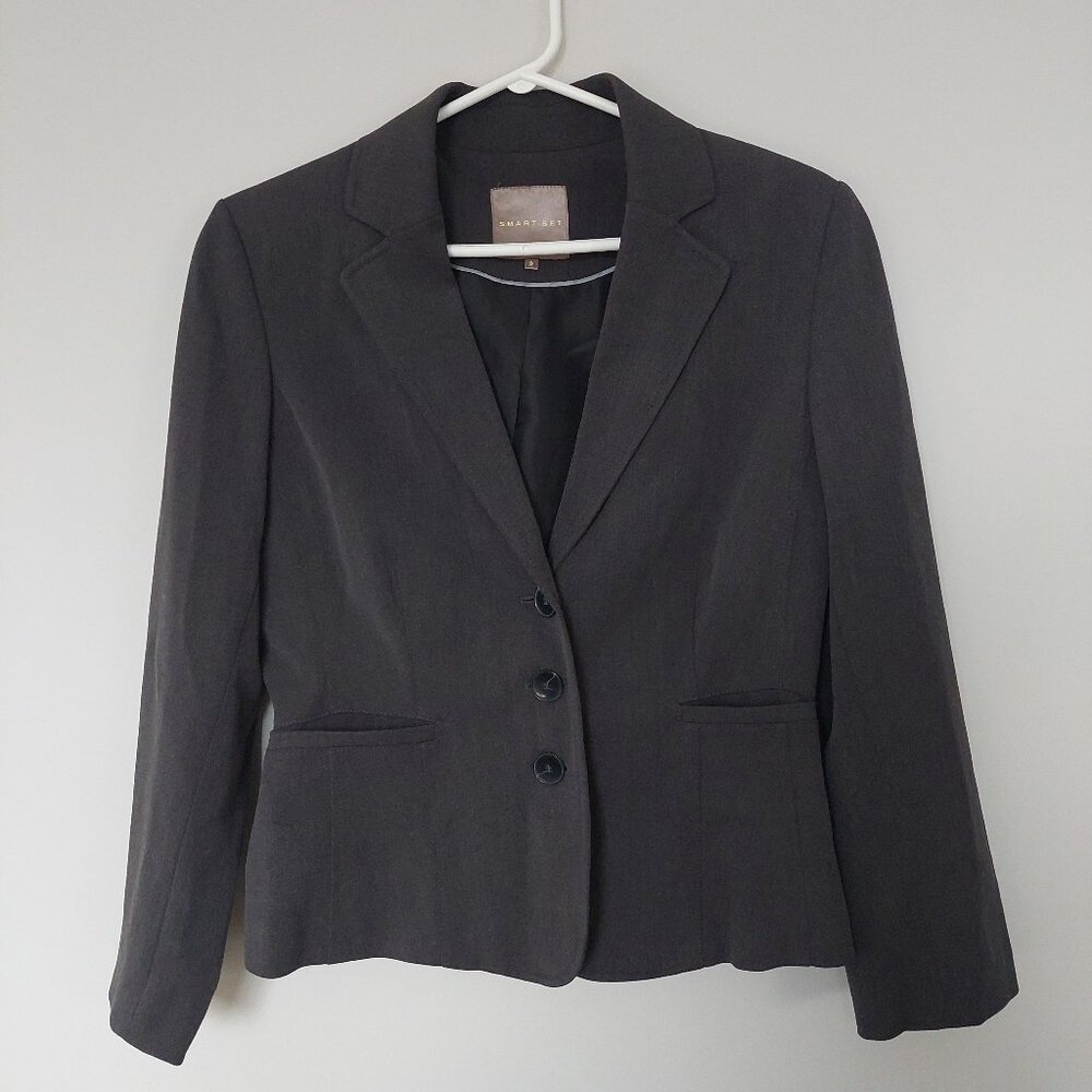Smart Set Women's Size 9/M Dark Gray/Coral 3-Button Stretchy Blazer Career